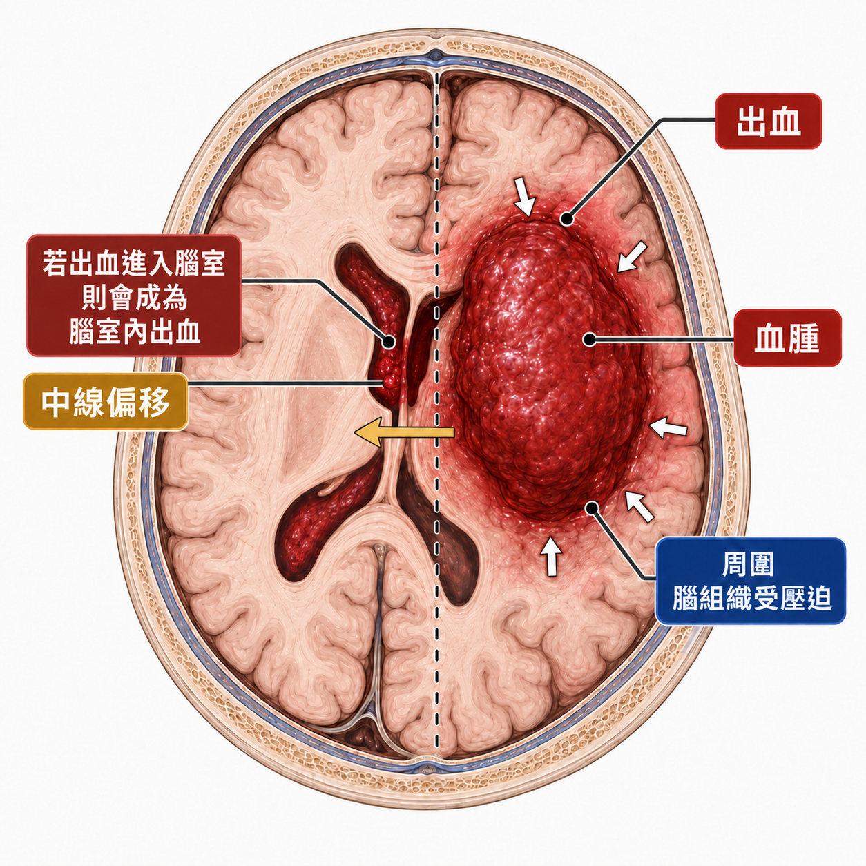 自發性腦出血合併腦室出血與血腫示意圖專訪文章封面