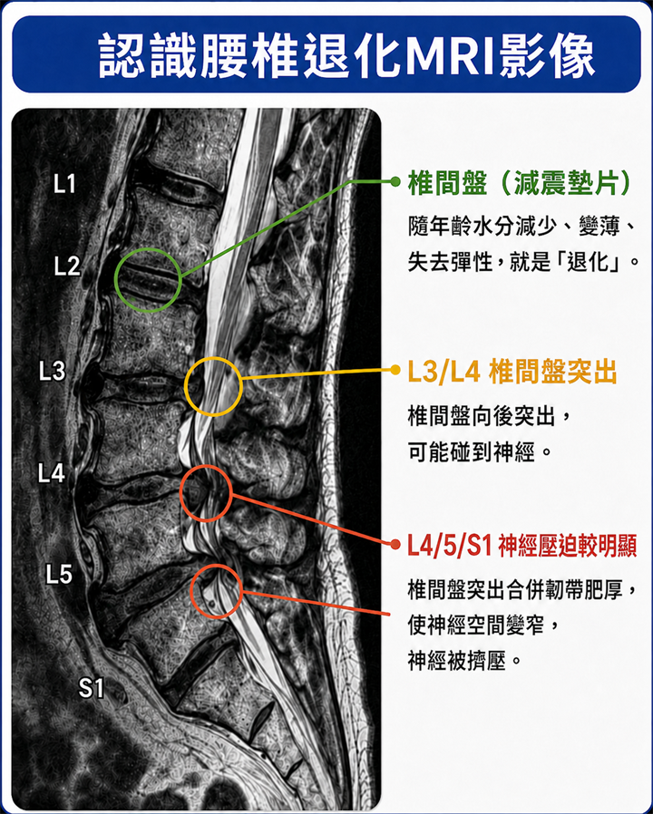 腰椎退化與神經壓迫 MRI 影像