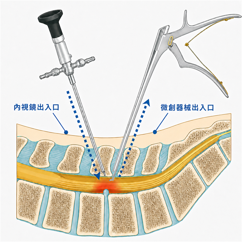 雙通道內視鏡減壓術 UBE 示意圖